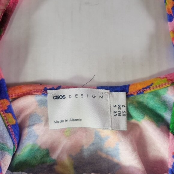 ASOS Design Tropical Floral Print Ruched Tank Swim Coverup Dress Size US 2 - Picture 5 of 9